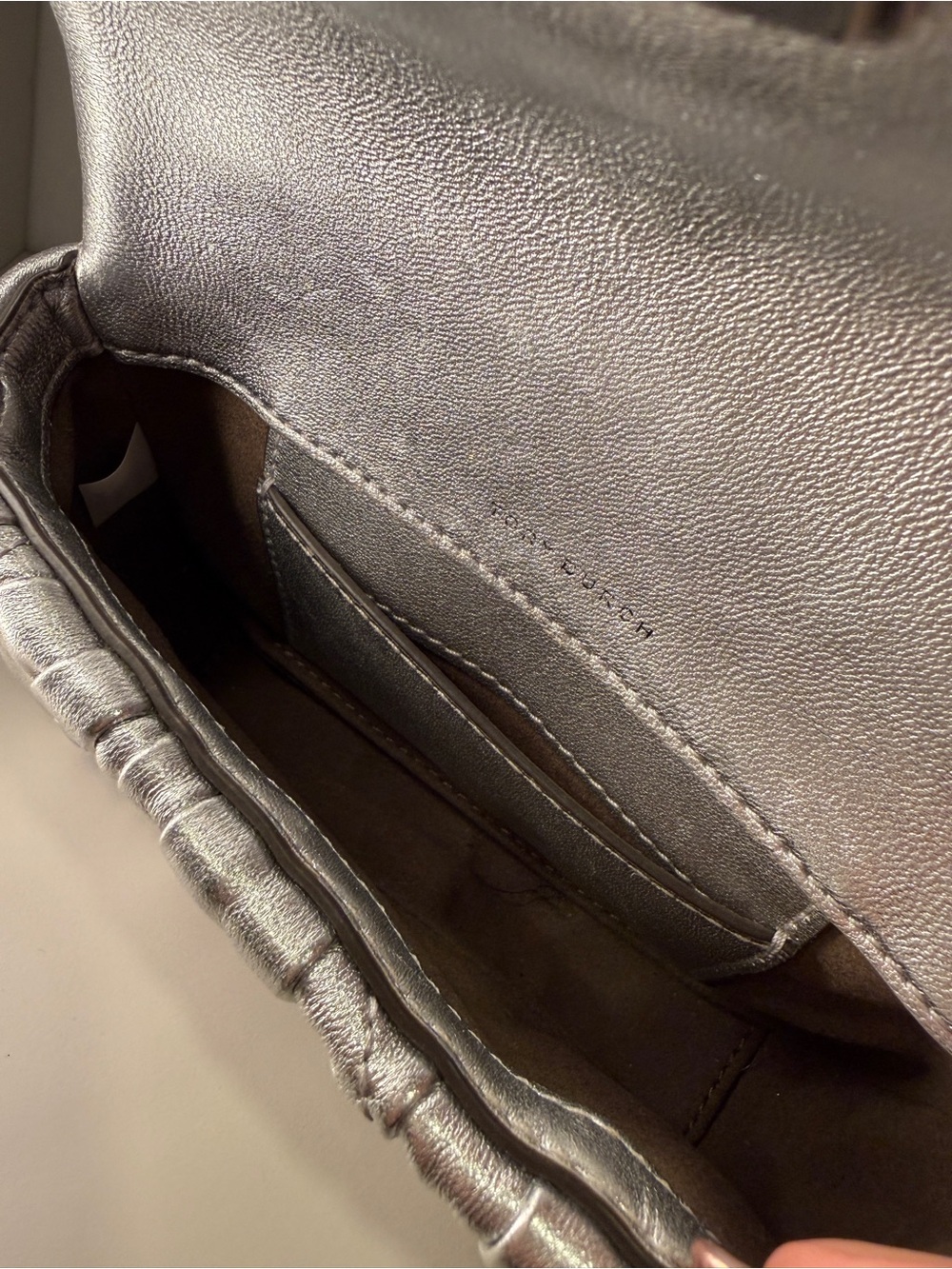 Tory Burch Silver Quilted Ruched Shoulder Bag - Picture 4 of 5